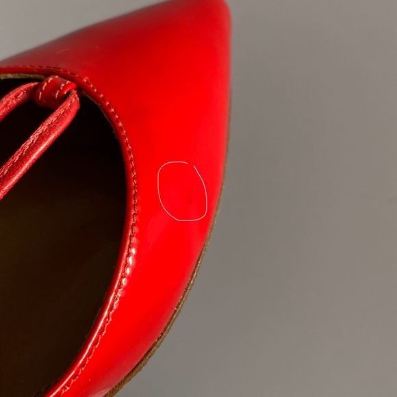 AQUAZZURA CHRISTY RED PATENT LEATHER ANKLE LACE UP POINTY TOE BALLET FLATS - Picture 12 of 13